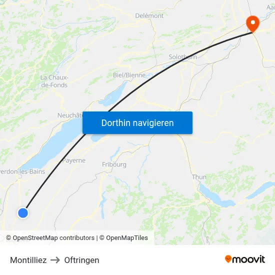 Montilliez to Oftringen map