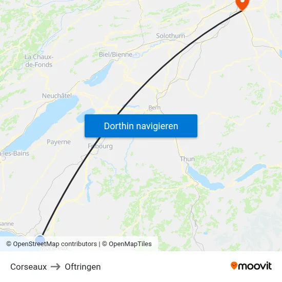 Corseaux to Oftringen map