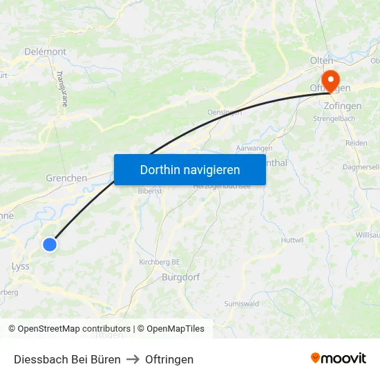 Diessbach Bei Büren to Oftringen map