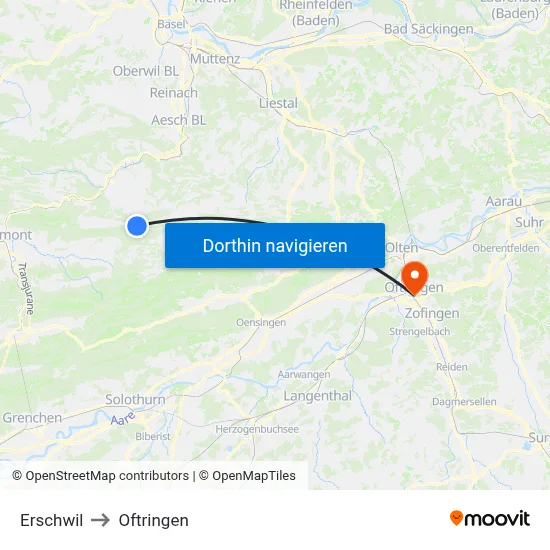 Erschwil to Oftringen map