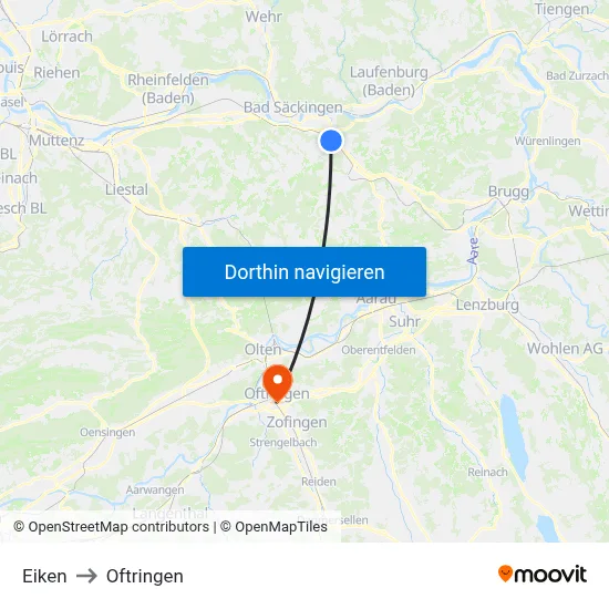 Eiken to Oftringen map