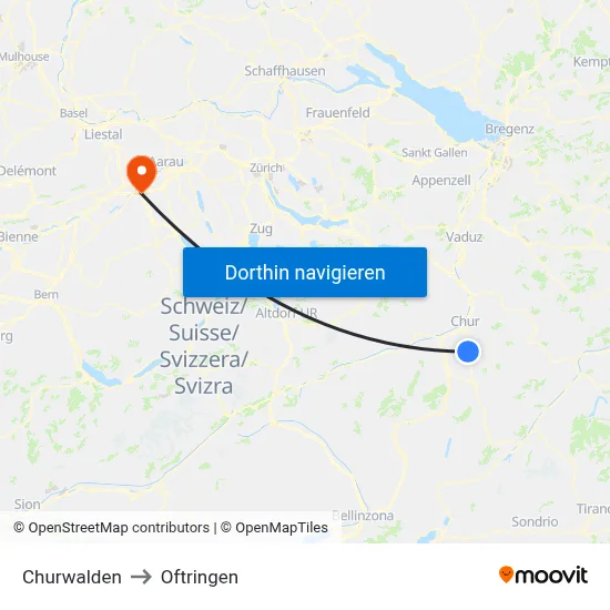 Churwalden to Oftringen map