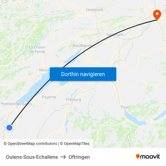 Oulens-Sous-Echallens to Oftringen map