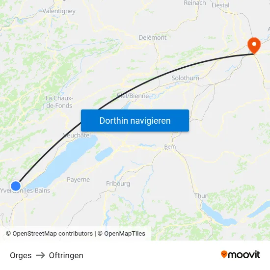 Orges to Oftringen map
