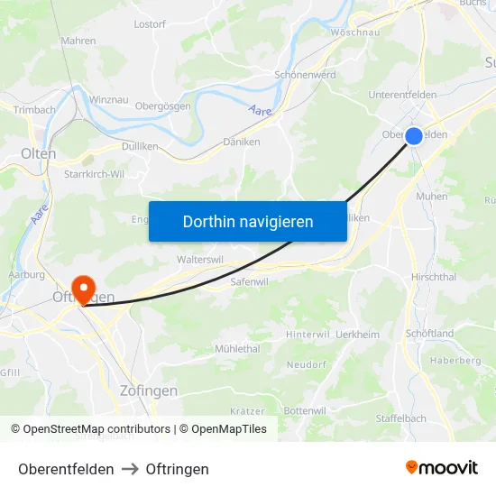 Oberentfelden to Oftringen map