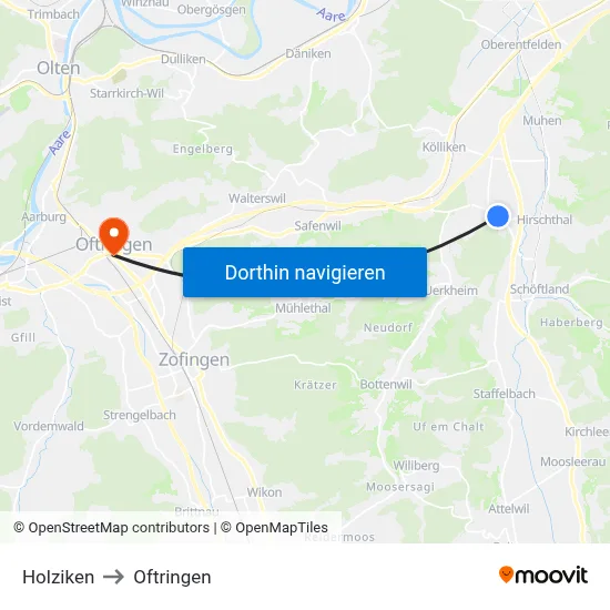 Holziken to Oftringen map