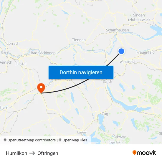 Humlikon to Oftringen map