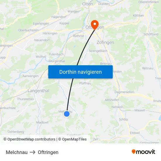 Melchnau to Oftringen map