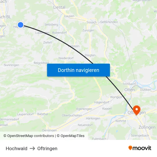 Hochwald to Oftringen map
