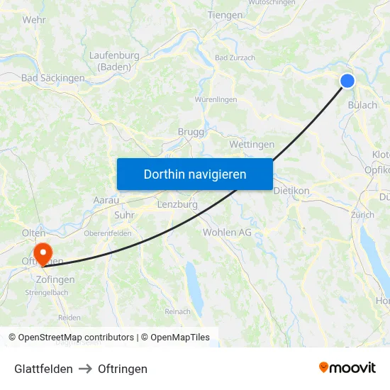 Glattfelden to Oftringen map