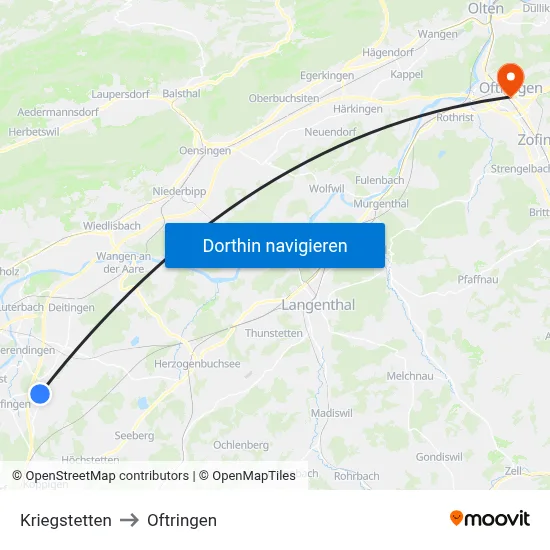 Kriegstetten to Oftringen map