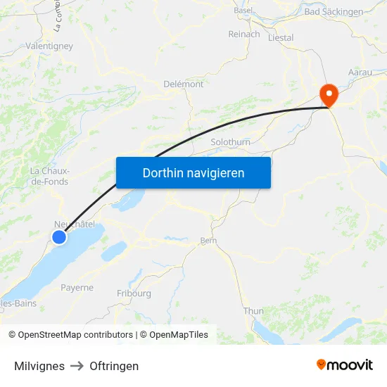 Milvignes to Oftringen map