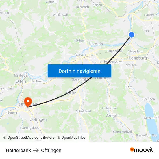 Holderbank to Oftringen map