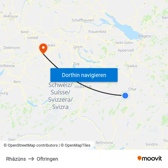 Rhäzüns to Oftringen map