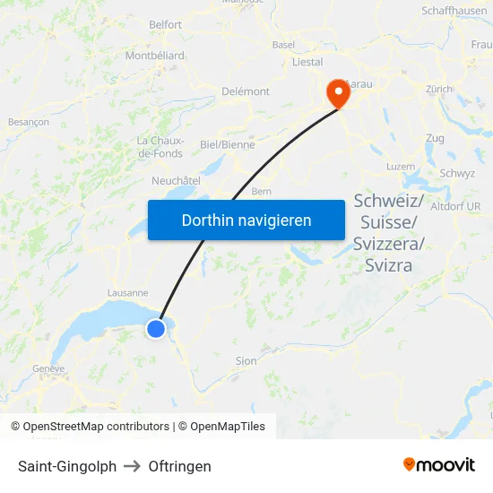 Saint-Gingolph to Oftringen map