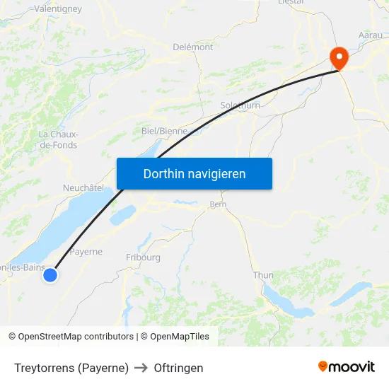 Treytorrens (Payerne) to Oftringen map