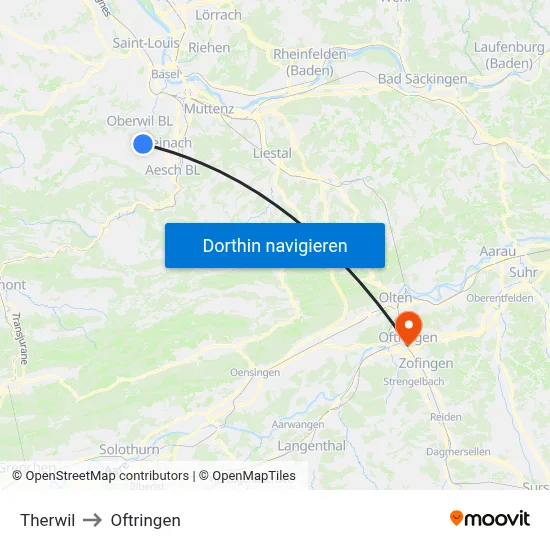Therwil to Oftringen map