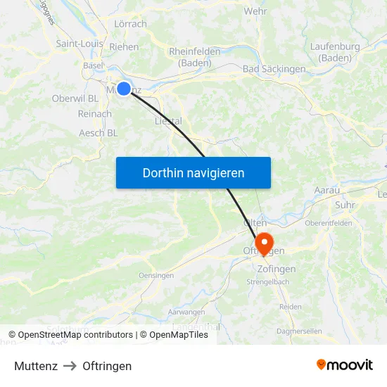 Muttenz to Oftringen map