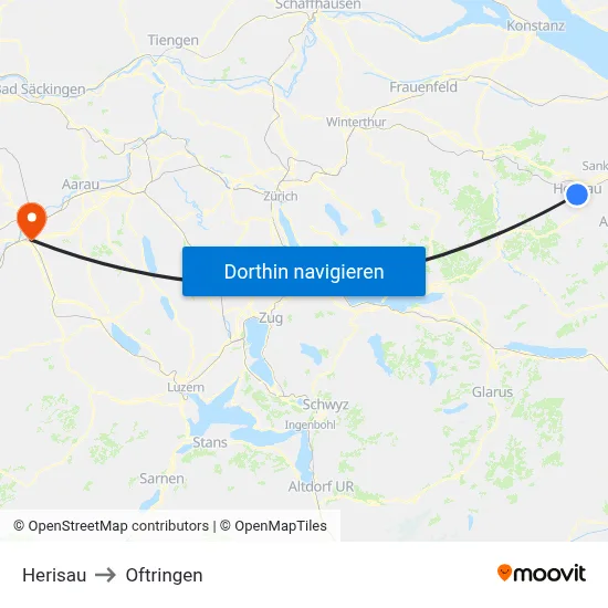 Herisau to Oftringen map