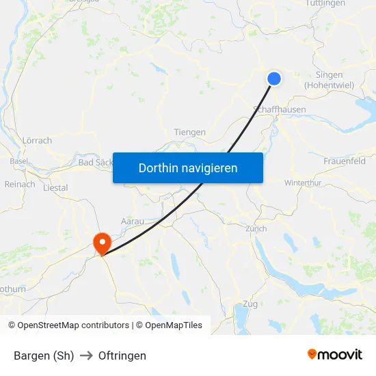 Bargen (Sh) to Oftringen map