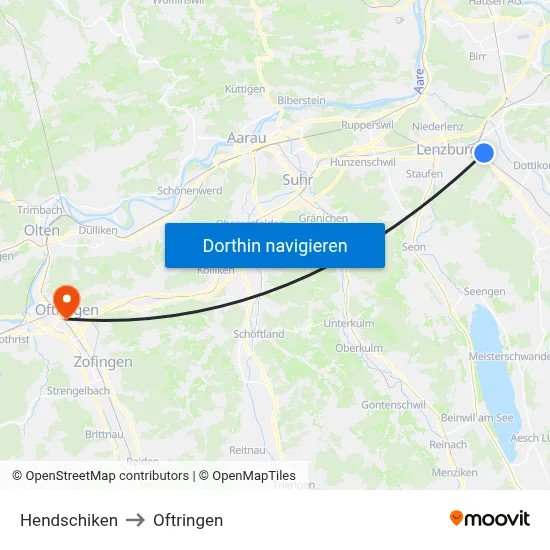 Hendschiken to Oftringen map