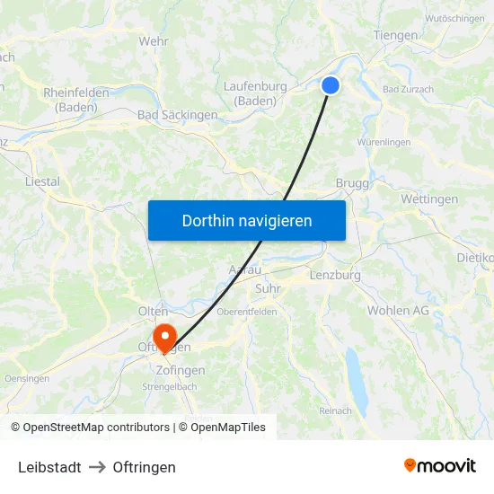 Leibstadt to Oftringen map