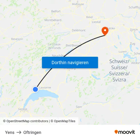 Yens to Oftringen map
