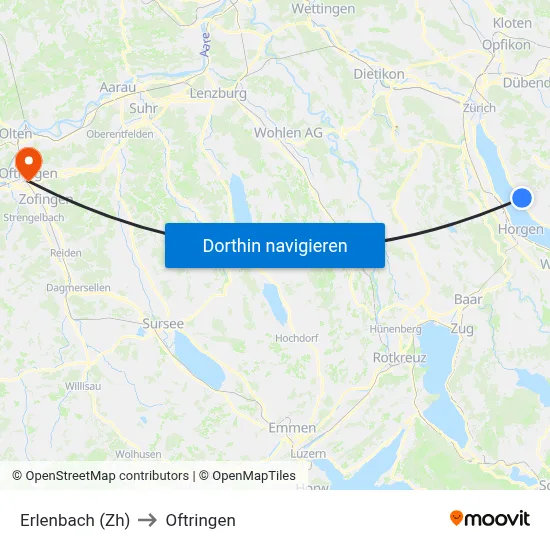 Erlenbach (Zh) to Oftringen map