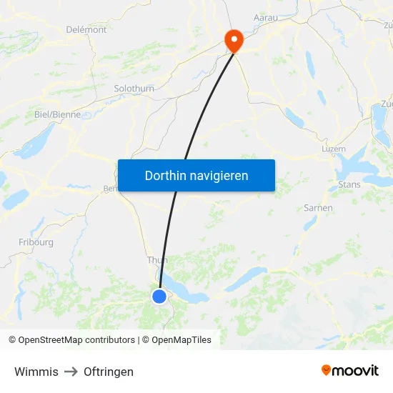 Wimmis to Oftringen map