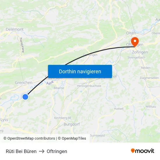 Rüti Bei Büren to Oftringen map