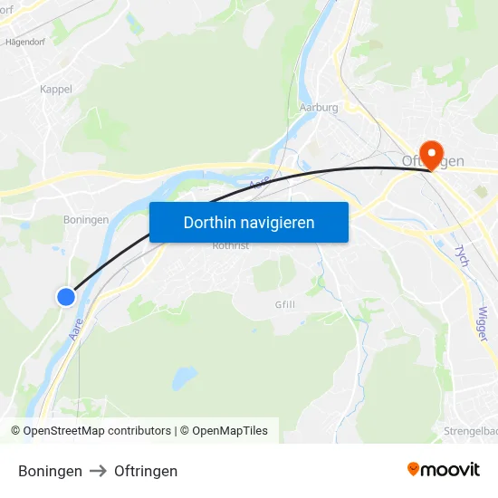Boningen to Oftringen map