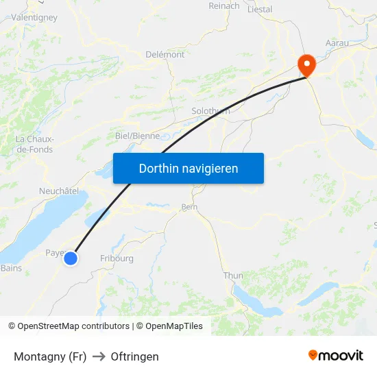 Montagny (Fr) to Oftringen map