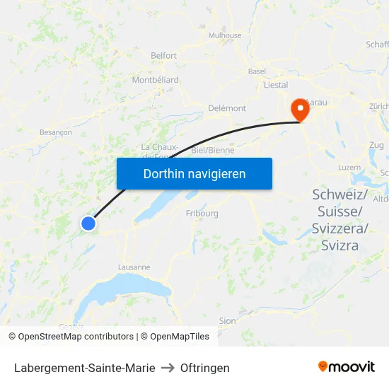 Labergement-Sainte-Marie to Oftringen map