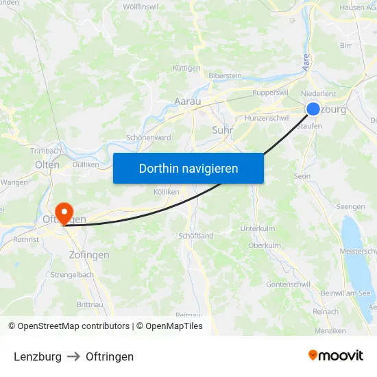 Lenzburg to Oftringen map