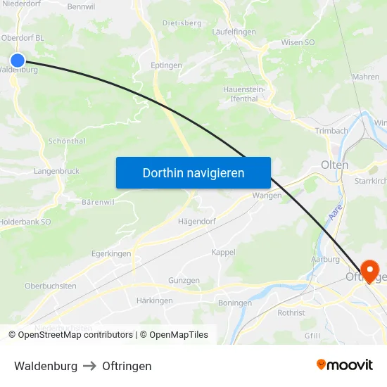Waldenburg to Oftringen map