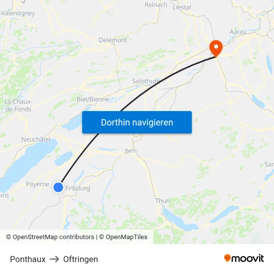 Ponthaux to Oftringen map