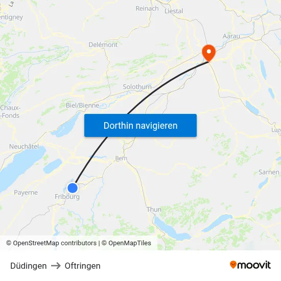 Düdingen to Oftringen map