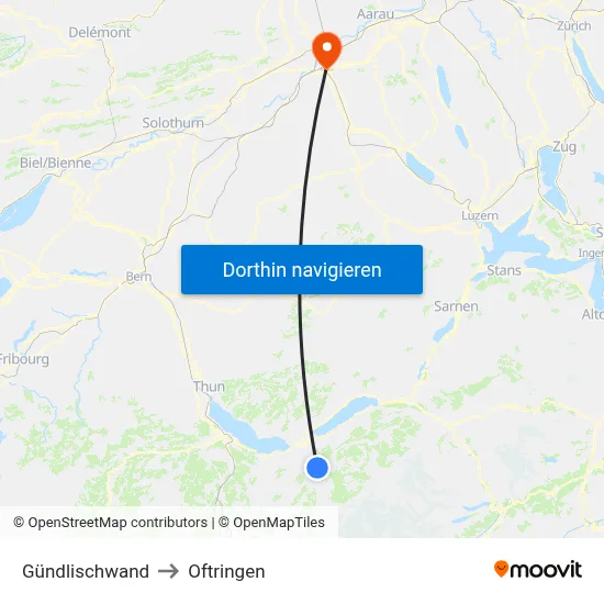 Gündlischwand to Oftringen map
