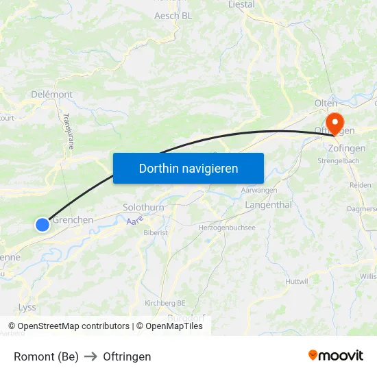 Romont (Be) to Oftringen map