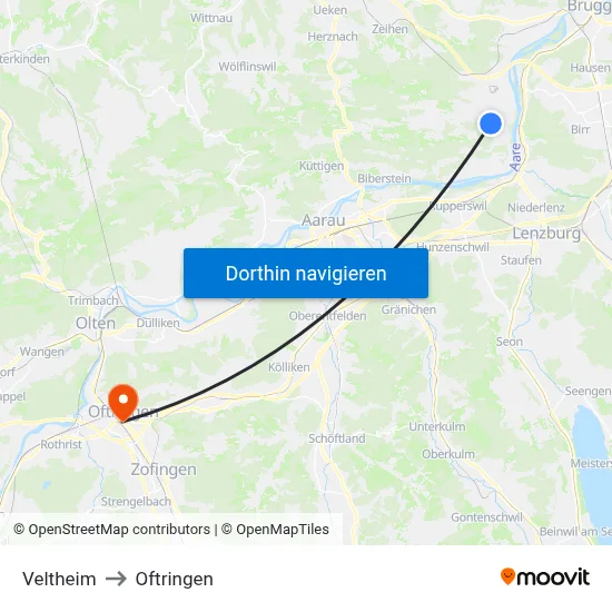 Veltheim to Oftringen map
