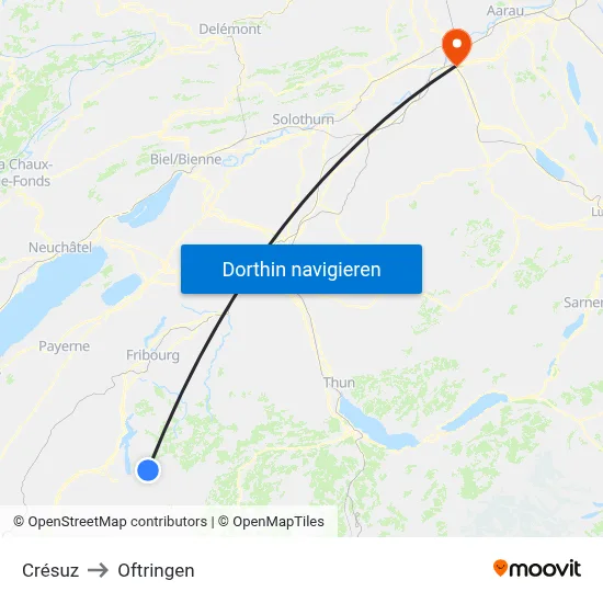 Crésuz to Oftringen map