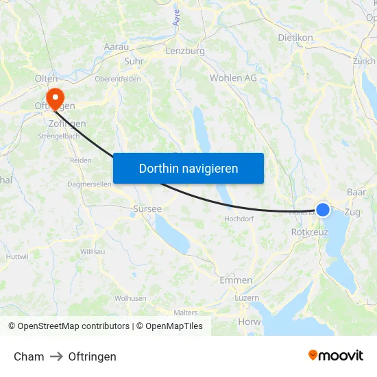 Cham to Oftringen map