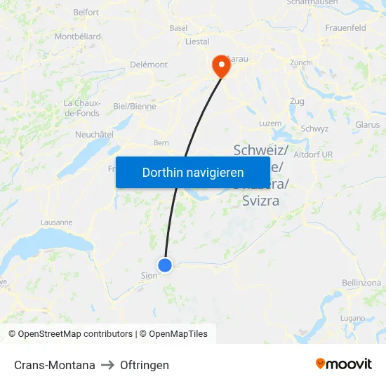 Crans-Montana to Oftringen map