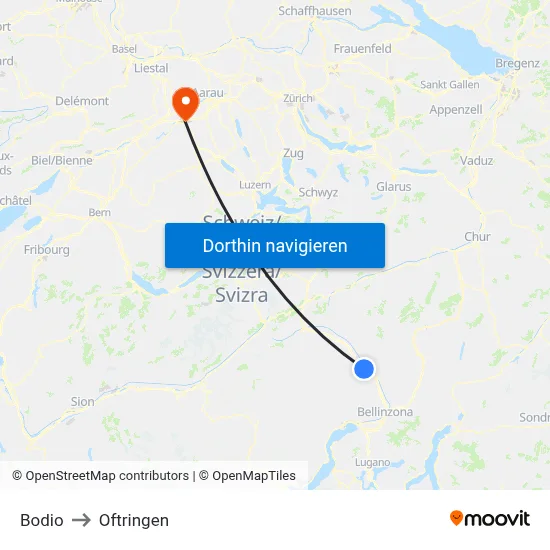Bodio to Oftringen map