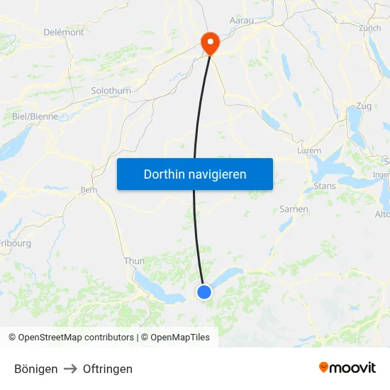 Bönigen to Oftringen map