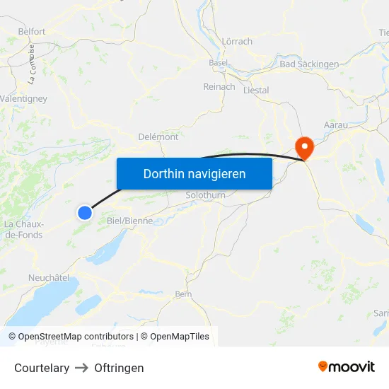 Courtelary to Oftringen map