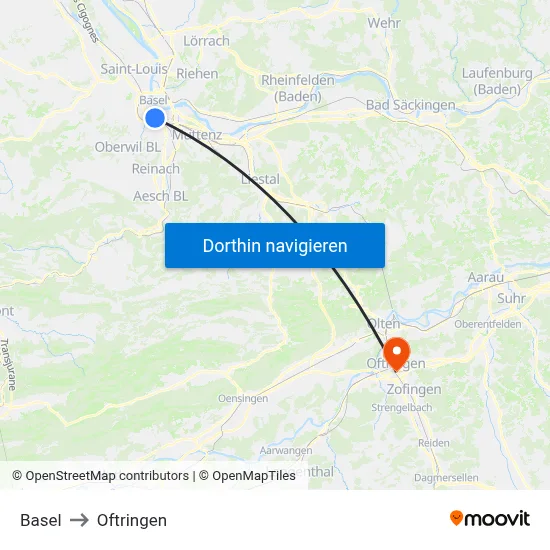 Basel to Oftringen map
