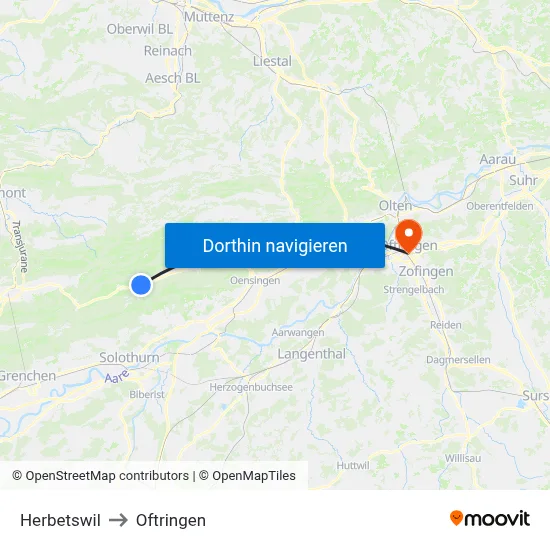 Herbetswil to Oftringen map