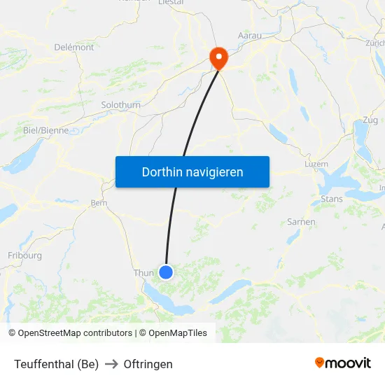 Teuffenthal (Be) to Oftringen map