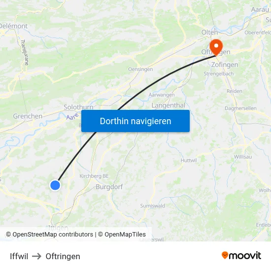 Iffwil to Oftringen map